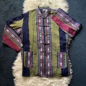 Long sleeve button shirt Vintage silk Japanese Baja boho hippie shirt S